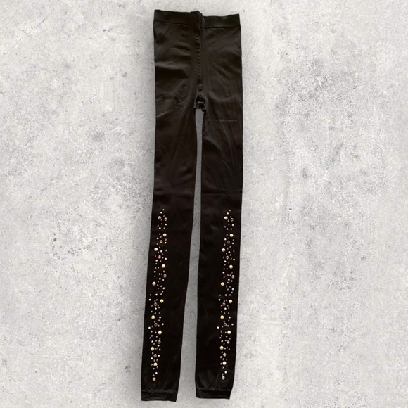 Black Studded Leggings Pearl, Rhinestone Silver Studded Size S-M Great Condition - Picture 2 of 11